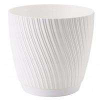 Form Plastic Plantenpot/bloempot Waves - kunststof - ivoor wit - D15 x H14 cm - met schotel - thumbnail