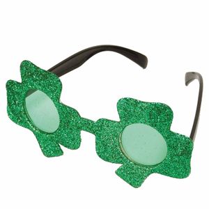 Groene glitter bril klavertje drie   -