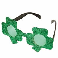 Groene glitter bril klavertje drie   - - thumbnail