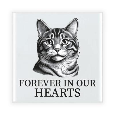 Herdenking cadeau tegel kattenliefhebber - American Curl kat/poes - zwart/wit - keramiek - 15 cm