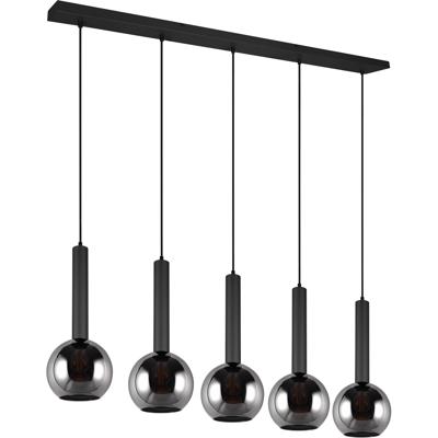 LED Hanglamp - Hangverlichting - Trion Yton - 5 Lichtpunten - E27 Fitting - Rond - Mat Zwart - Metaal