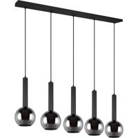 LED Hanglamp - Hangverlichting - Trion Yton - 5 Lichtpunten - E27 Fitting - Rond - Mat Zwart - Metaal