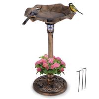 Vogelbad met Solarverlichting Bloempot Vogelvoederhuis & Standaard Vogelvoederstation Retro Ø43 x 76cm Brons