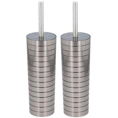 Benson toiletborstel met houder - Set van 2x stuks - rvs - streepmotief - wc borstel in houder