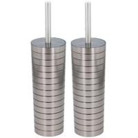 Benson toiletborstel met houder - Set van 2x stuks - rvs - streepmotief - wc borstel in houder