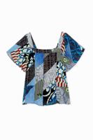 Blouse met digitale denim&patch-print - BLACK - XS