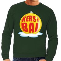 Foute kersttrui kerstbal geel op groene sweater voor heren - thumbnail