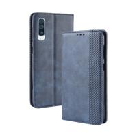 Magnetische Buckle retro textuur horizontale Flip lederen case voor Galaxy A50 met houder & kaartsleuven & portemonnee (blauw)