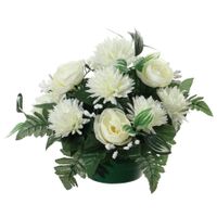 Kunstbloemen plantje ranonkels/asters in pot - wit - 25 cm - Bloemstuk ornament - met bladgroen