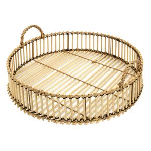 Home Deco Factory dienblad van bamboe - Rond - 40 x 6 cm - naturel - hoge opstaande rand