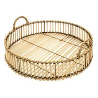 Home Deco Factory dienblad van bamboe - Rond - 40 x 6 cm - naturel - hoge opstaande rand