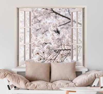 3D muurstickers woonkamer met bloemen weergaven