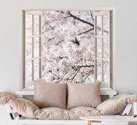 3D muurstickers woonkamer met bloemen weergaven