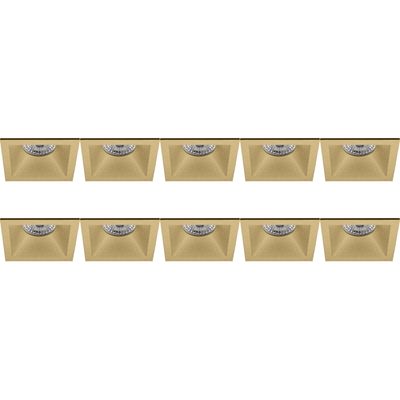 Spot Armatuur 10 Pack - Pragmi Pollon Pro - GU10 Inbouwspot - Vierkant - Goud - Aluminium - Verdiept - 82mm