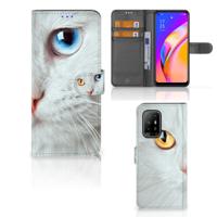 OPPO Reno5 Z | A94 5G | Telefoonhoesje | Met pasjeshouder | Witte Kat
