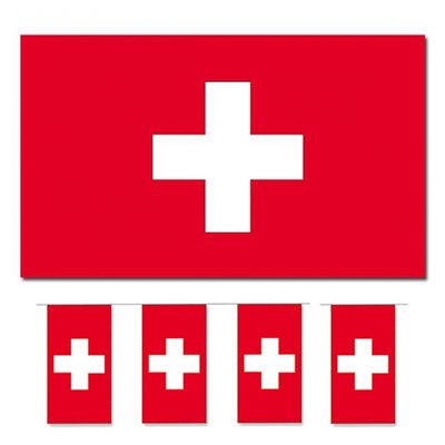 Bellatio Decorations - Vlaggen versiering set - Zwitserland - Vlag 90 x 150 cm en vlaggenlijn 4 mete
