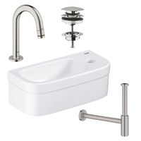 GROHE Euro fonteinset 37x18cm 1 kraangat zonder overloop gebogen super steel kraan sifon afvoerplug fontein Rechthoek wit sw97640/sw197129/sw228380/sw438965/sw444108/