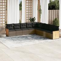 9-delige Loungeset met kussens poly rattan grijs