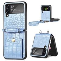 Crocodile Series Samsung Galaxy Z Flip4 Hoesje met Band - Blauw