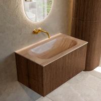 Badmeubel Mondiaz Kurve-Dlux | 80 cm | Meubelkleur Walnut | Wastafelkleur Saba | Solid surface | Wasbak midden spoelbak | Zonder kraangat(en)