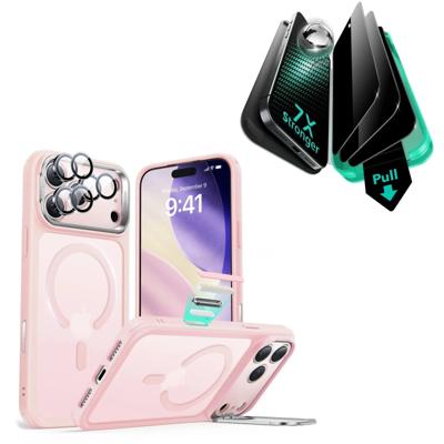 iPhone 17 Pro Max Bundle Classic Hybrid Magnetic Case (Camera Control, Stash Stand) and Armorite Privacy Screen Protector - Frosted Bubblegum Pink