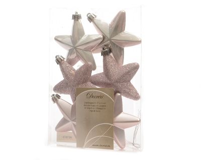 Ster plastic glans-mat-glitter/7.5cm/poeder roze - Ksd