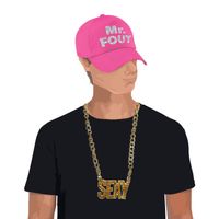 Mr. FOUT baseballcap roze/zilver heren en een zilveren sexy ketting - thumbnail