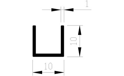 U-profiel alu brute 10x10x10x1mm (5mtr)