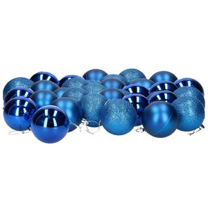 36x stuks kerstballen blauw mix van mat/glans/glitter kunststof 6 cm