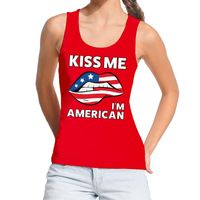 Kiss me I am American tanktop / mouwloos shirt rood dames XL  -