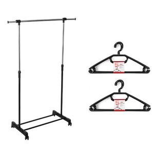 Kledingrek met kleding hangers - enkele stang - kunststof/metaal - zwart - 120 x 42 x 165 cm