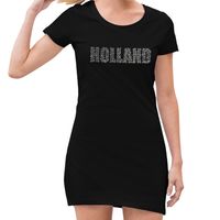Glitter Holland jurkje zwart rhinestone steentjes voor dames Nederland supporter EK/ WK 2XL  -