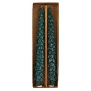 2x Kerstboom kerst kaarsen donkergroen 26 cm