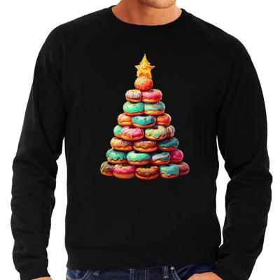 Kerst trui / sweater heren - kerstboom van donuts - zwart - zoetekauw - Kerstmis Kerst trui / sweater heren - kerstboom van donuts - zwart - zoetekauw - Kerstmis