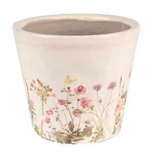 Clayre & Eef Bloempot Ø 12x10 cm Roze Beige Keramiek Bloemen Bloempot