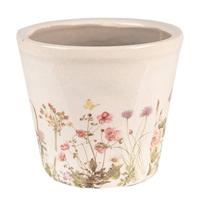 Clayre & Eef Bloempot Ø 12x10 cm Roze Beige Keramiek Bloemen Bloempot