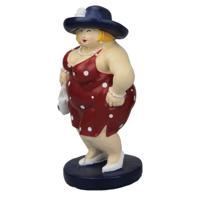 Inware Home decoratie beeldje dikke dame staand - jurk rood - 16 cm   -