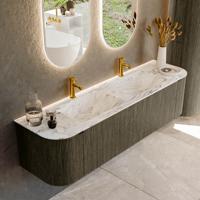 Badmeubel Mondiaz Kurve-Dlux | 170 cm cm | Meubelkleur Shadow | Wastafelkleur Glace | Solid surface | Wasbak beiden zijden spoelbak | 2 kraangaten Badmeubel Mondiaz Kurve-Dlux | 170 cm cm | Meubelkleur Shadow | Wastafelkleur Glace | Solid surface | Wasbak beiden zijden spoelbak | 2 kraangaten