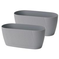 Form Plastic Plantenbak/bloembak Waves - 2x - kunststof - platina grijs - D27 x B12 x H12 cm - ovaal