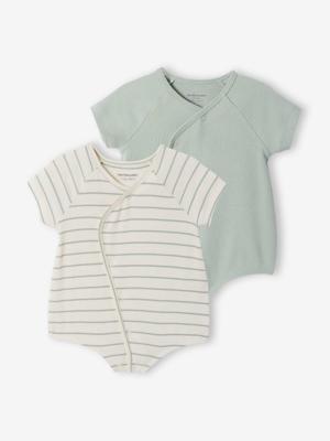 Set van 2 personaliseerbare combishorts voor baby's saliegroen Set van 2 personaliseerbare combishorts voor baby's saliegroen