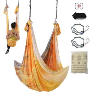 VEVOR Aerial Yoga hangmatset 5 x 2,8 m, Golden Aerial Yoga Swing Air Fly, Yoga Swing Hangmatschommel 1000 kg max. draagvermogen, inclusief yogasokken en stalen karabijnhaak, anti-zwaartekrachtoefeningen