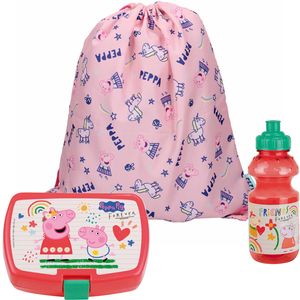 Peppa Pig lunchbox set voor kinderen - 3-delig - roze - kunststof - incl. gymtas/schooltas