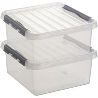 2x sunware q-line opberg box/opbergdoos - 18 liter - 40 x 40 x 20 cm - kunststof - transparant