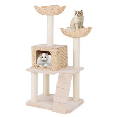 Kattenboom 122 cm Kattentoren Krabpalen van Sisal Zitstok Condo Mand Ladder Wasbare Kussens Beige
