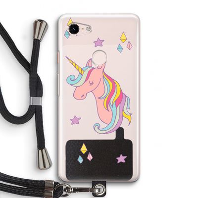Roze eenhoorn: Pixel 3 Transparant Hoesje met koord