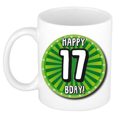 Verjaardag cadeau mok 17 jaar - groen - wiel - 300 ml - keramiek Verjaardag cadeau mok 17 jaar - groen - wiel - 300 ml - keramiek
