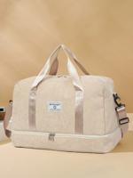 Solid Color Unisex Travel Luggage Zipper Tote Bag, Multifunctional With Independent Shoe Compartment, Large Capacity For Easy Outdoor Storage. Khaki / One Size