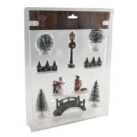 Kerstdorp accessoires - 10 stuks - figuurtjes/poppetjes - kerstboompje - Kerstdecoratie