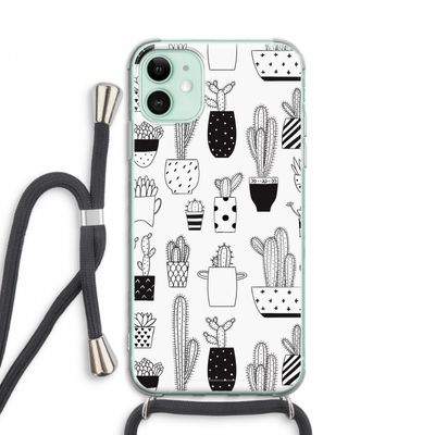 Cactusmotief: iPhone 11 Transparant Hoesje met koord
