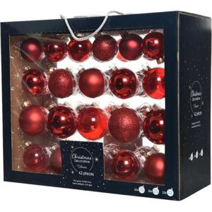 Decoris kerstballen - 42x - rood - glas - 5-6-7 cm - mat/glans/glitter - kerstversiering